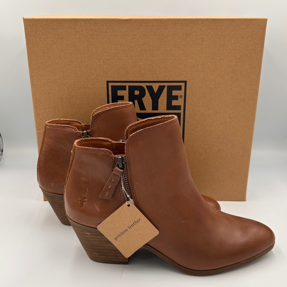FRYE Judith Double Zip Ankle Boots Women's 7 Wheat Brown Leather Block Heel
